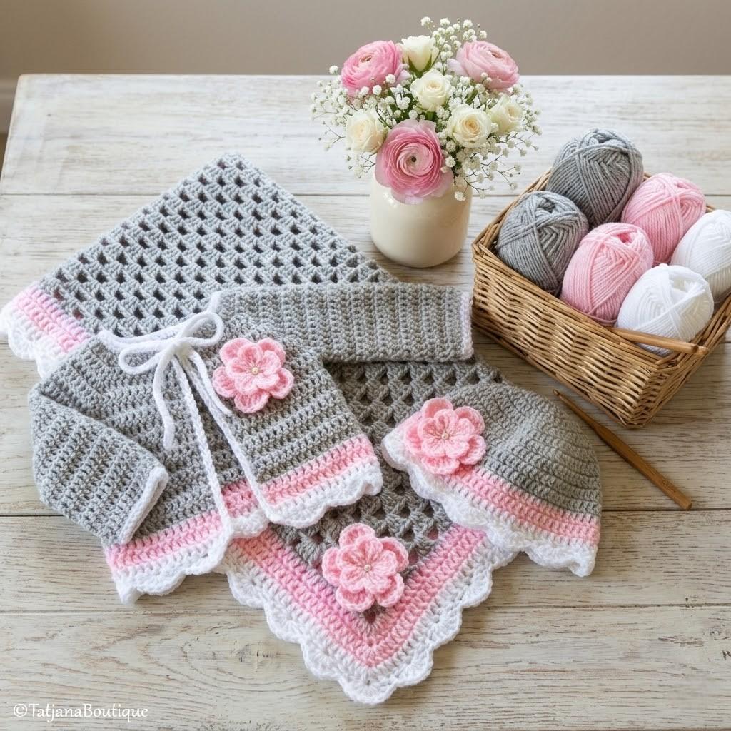 Crochet Pattern Baby Blanket, Hat and Cardigan Set