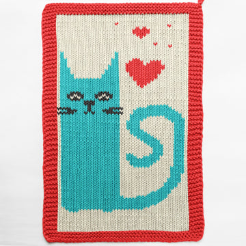 Cat in Love Kitchen Towel Knitting Pattern