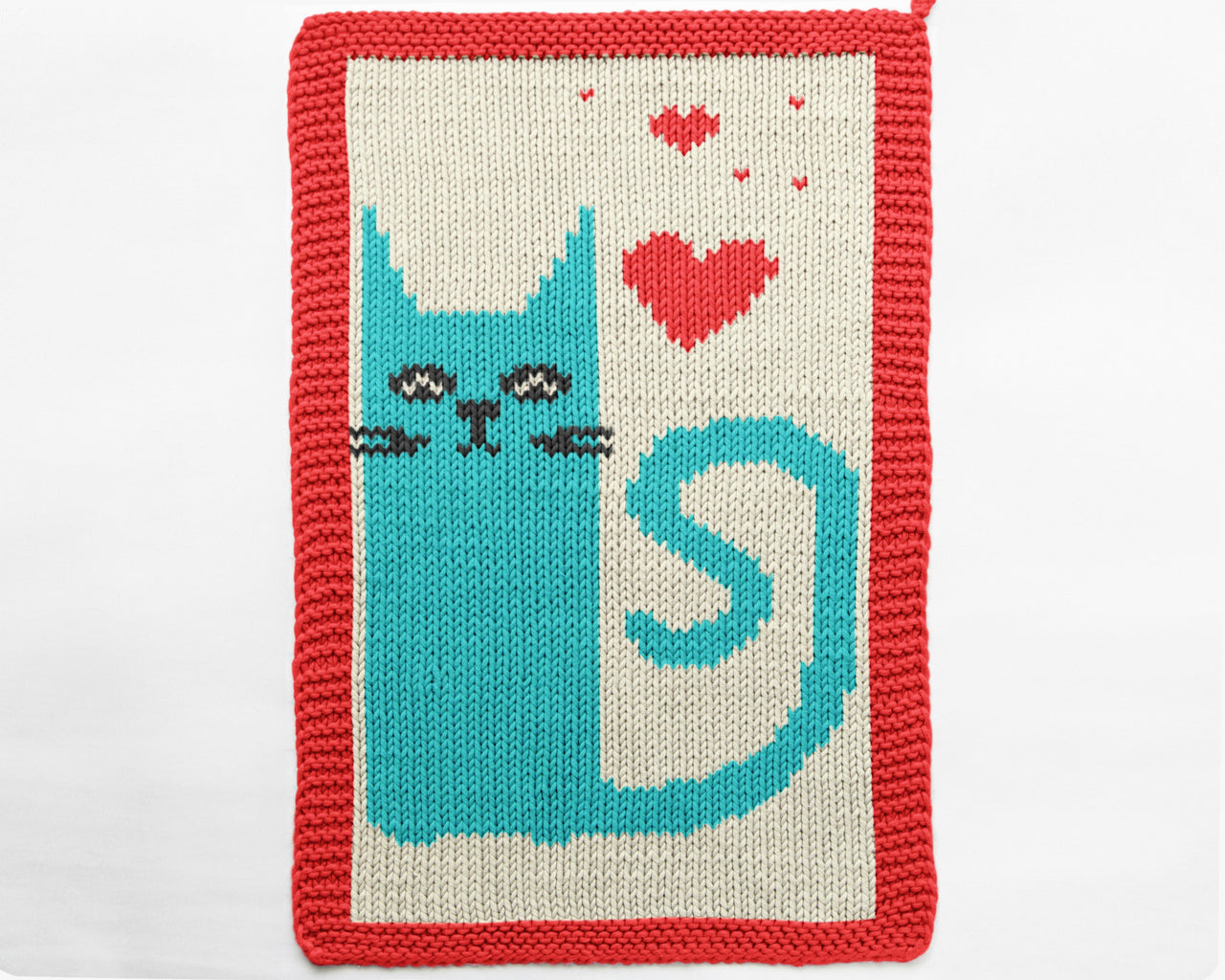 Cat in Love Kitchen Towel Knitting Pattern
