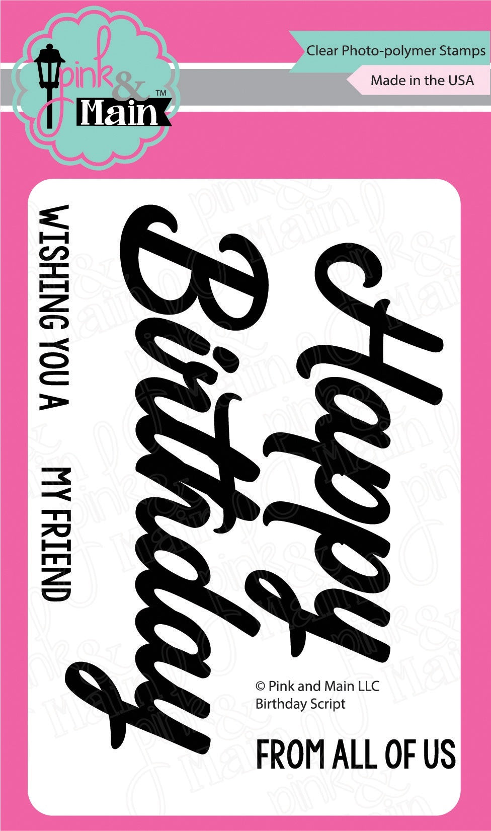 Pink & Main Clear Stamps 3"X4" - Happy Birthday Script
