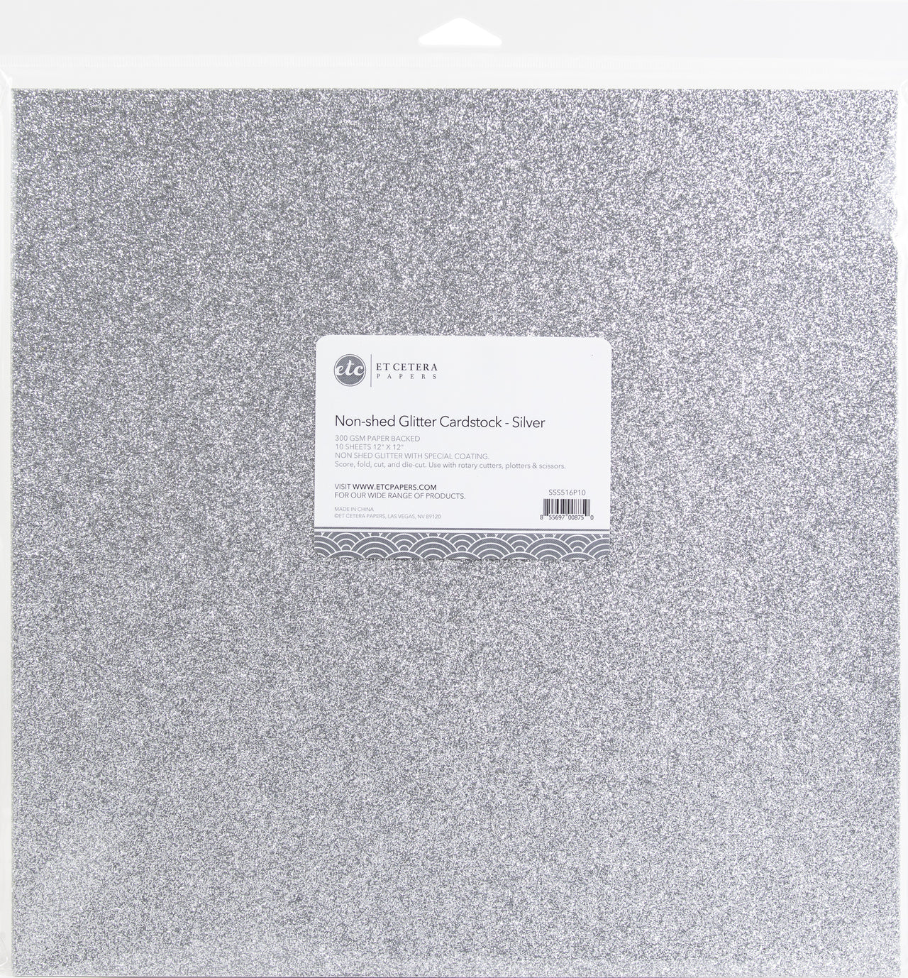 Arc Crafts ETC Papers Non-Shed Glitter Cardstock 12"X12" 10/Pkg - Silver