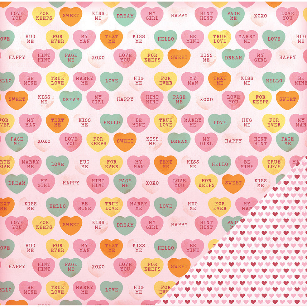 American Crafts Valentine Double-Sided Cardstock 12"X12" 12/Pkg - Candy Hearts