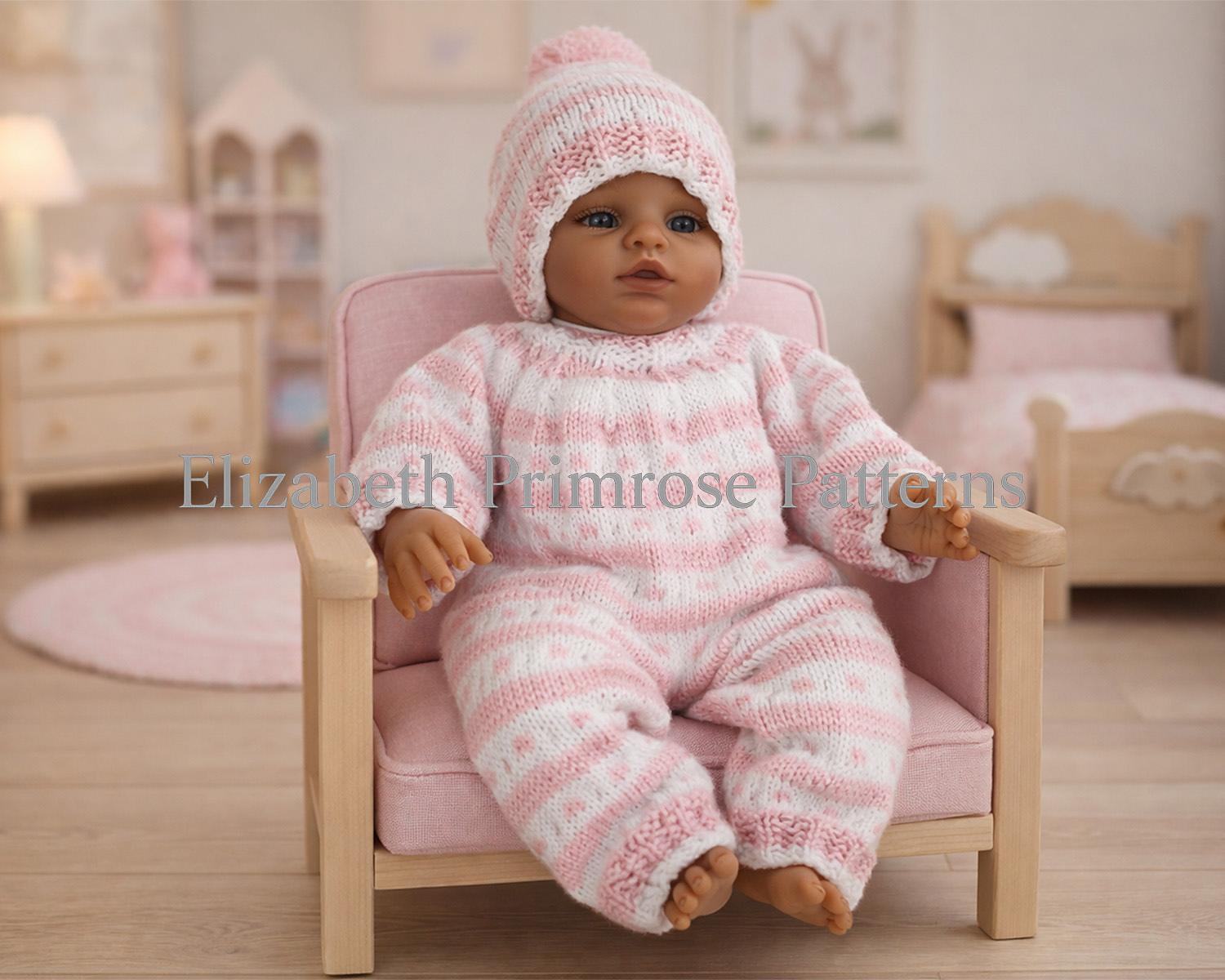 Pastel Patch Bodysuit and Hat Knitting Pattern P89 | Doll Size 15–18in (38–46cm) | Elizabeth Primrose Patterns