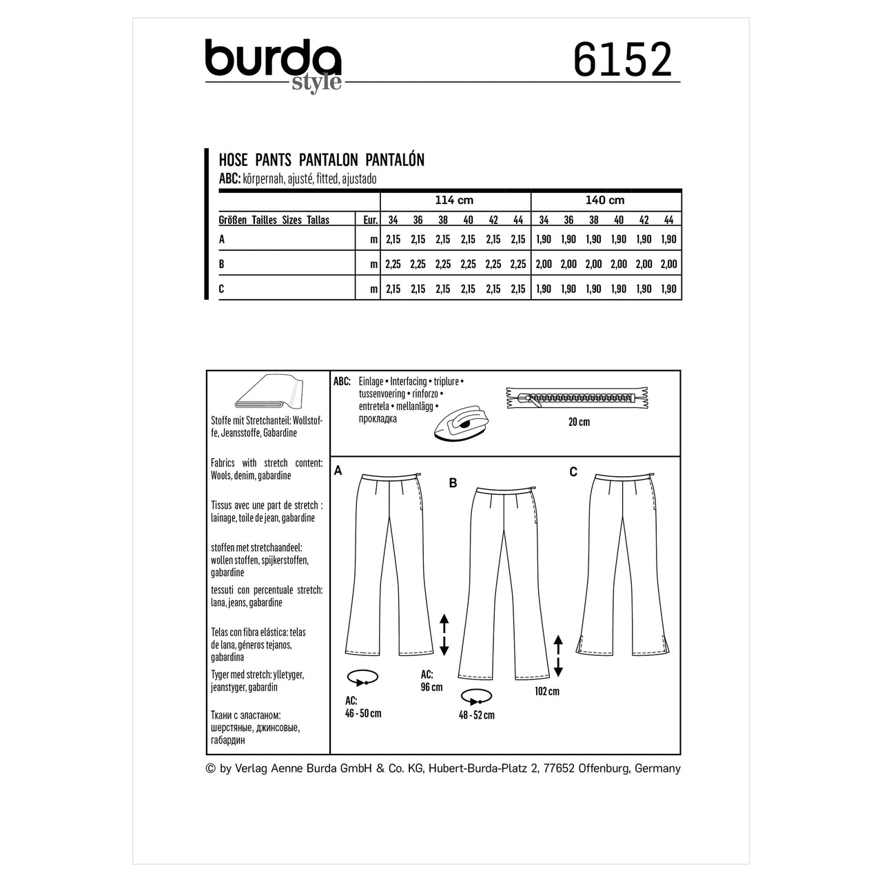 Burda Style Misses' Flared Trousers or Pants with A Waistband And Side Zipper B6152 - Paper Pattern, Size 8-18