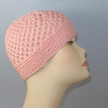 Button Up Lace Beanie Circular knitting pattern
