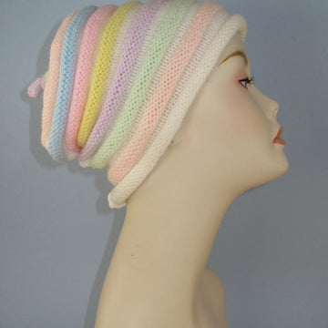 Candy Stripe Roll Brim Beehive Topknot Slouch