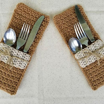 Faux Burlap and Lace Silverware Pocket