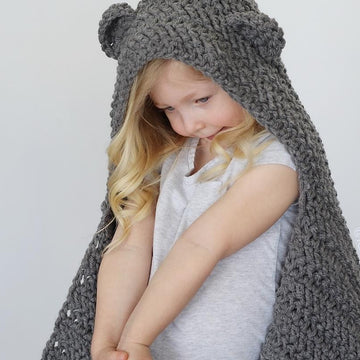 Jensen Herringbone Hooded Bear Blanket