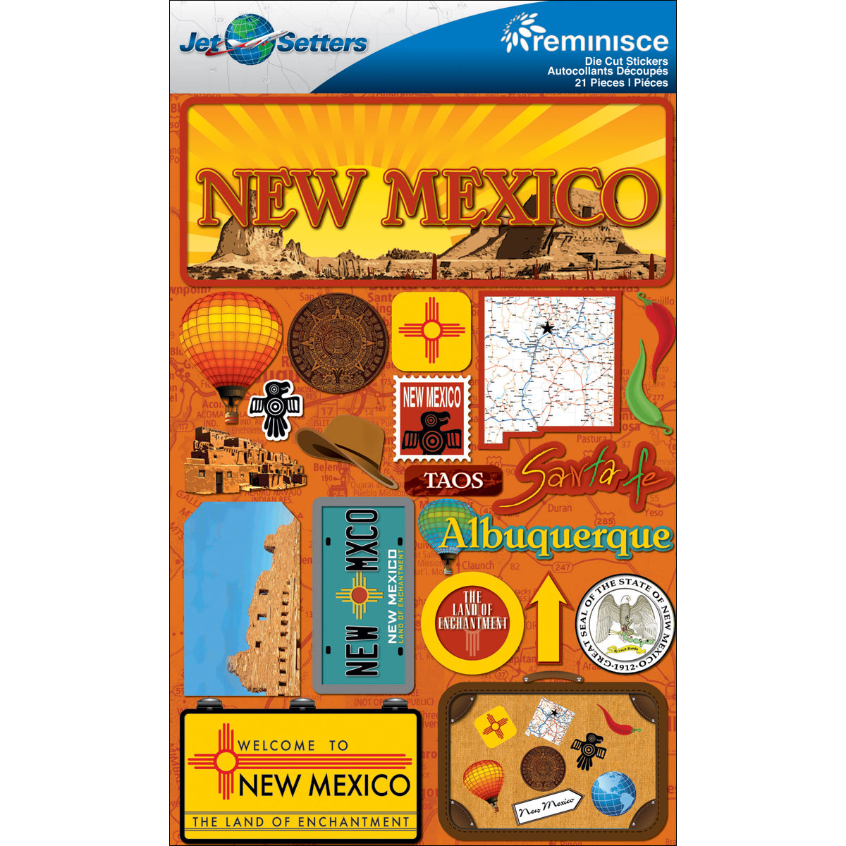 Reminisce Jet Setters State Dimensional Stickers 4.5"X7.5" - New Mexico
