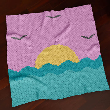 CROCHET PATTERN Sun Landscape Blanket Ocean Sunrise Throw Father's Day Lapghan C2C SC