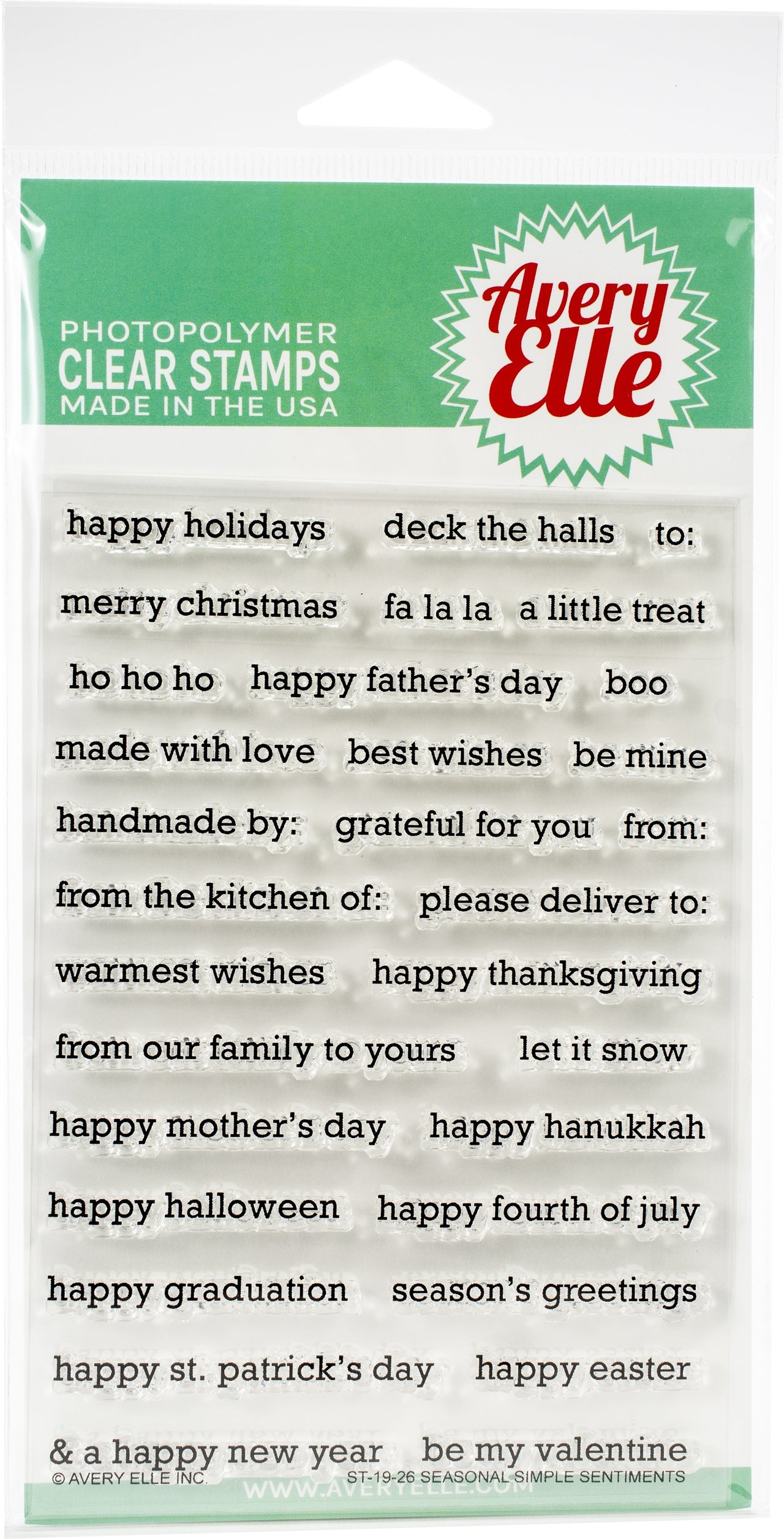 Avery Elle Clear Stamp Set 4"X6" - Seasonal Simple Sentiments