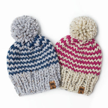 Chunky Pinstripe Pompom Winter Hat