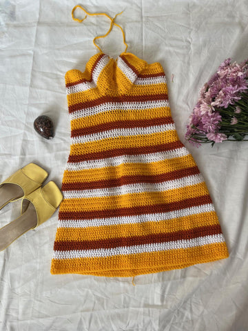 Golden Hour Slip Dress Crochet Pattern | Beginner Summer Dress | Striped Halter Sundress PDF