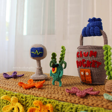 Mini Plankton, Karen & Tiny Chum Bucket – Chibi Amigurumi Crochet Pattern Set (PDF)