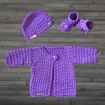 Beth Baby Cardigan Hat and Booties Set