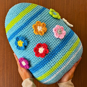 Easter Colorful Egg Pillow Stripes Flowers No Sew