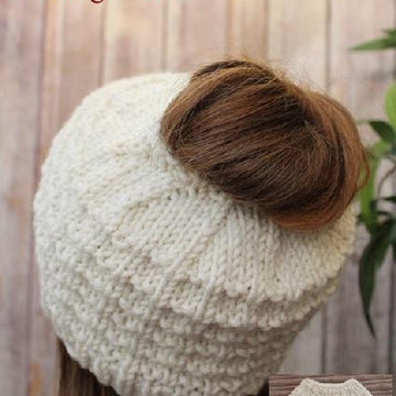 Kitting pattern messy bun hat, ponytail hat, running hat,  #498