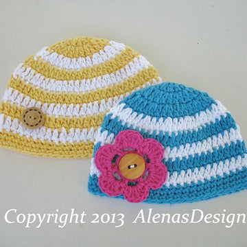 Crochet Stripe Baby Hat with Detachable Flower