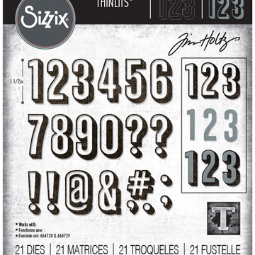 Sizzix Thinlits Dies By Tim Holtz 21/Pkg - Alphanumeric, Shadow Numbers