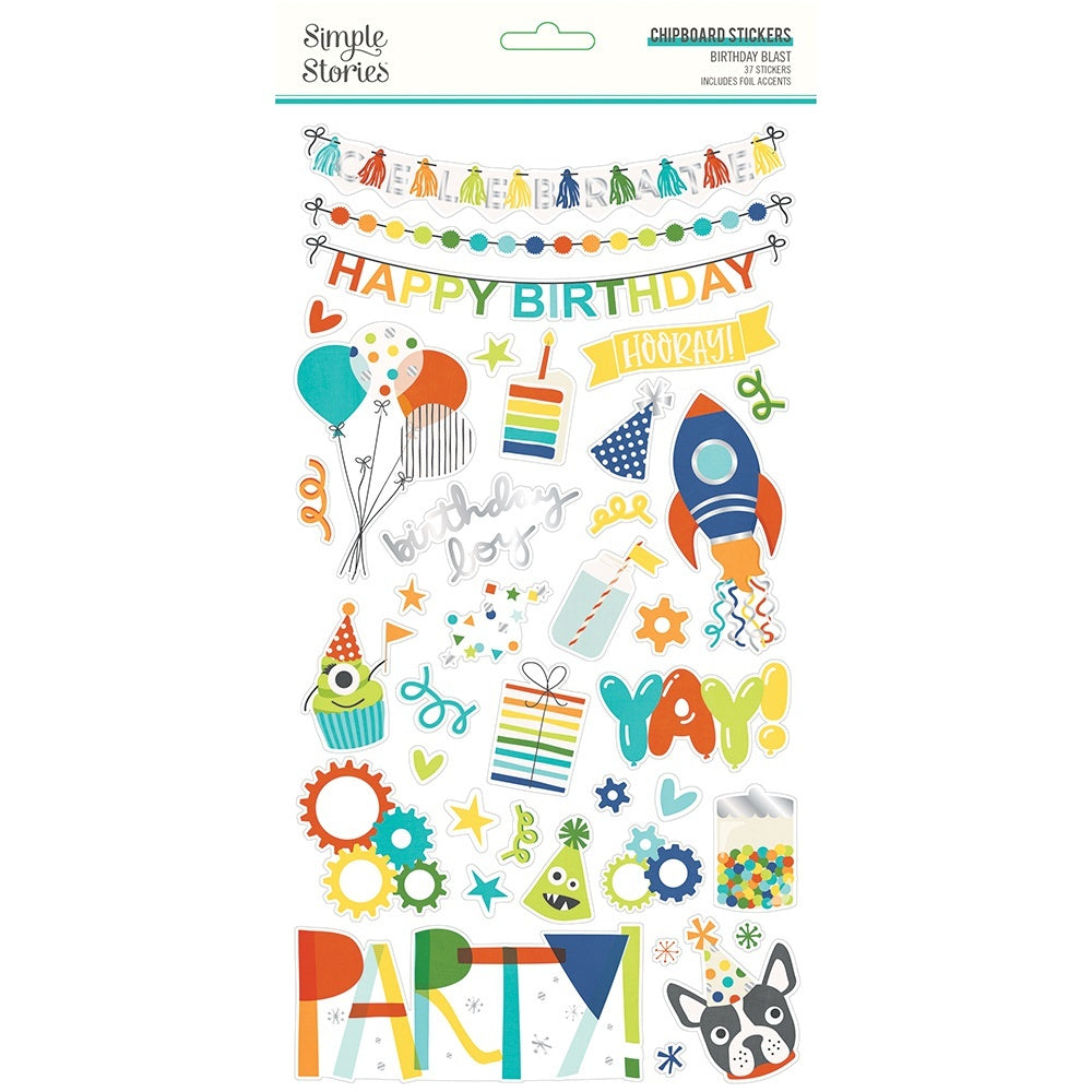 Simple Stories Birthday Blast Chipboard Stickers 6"X12" - 619964