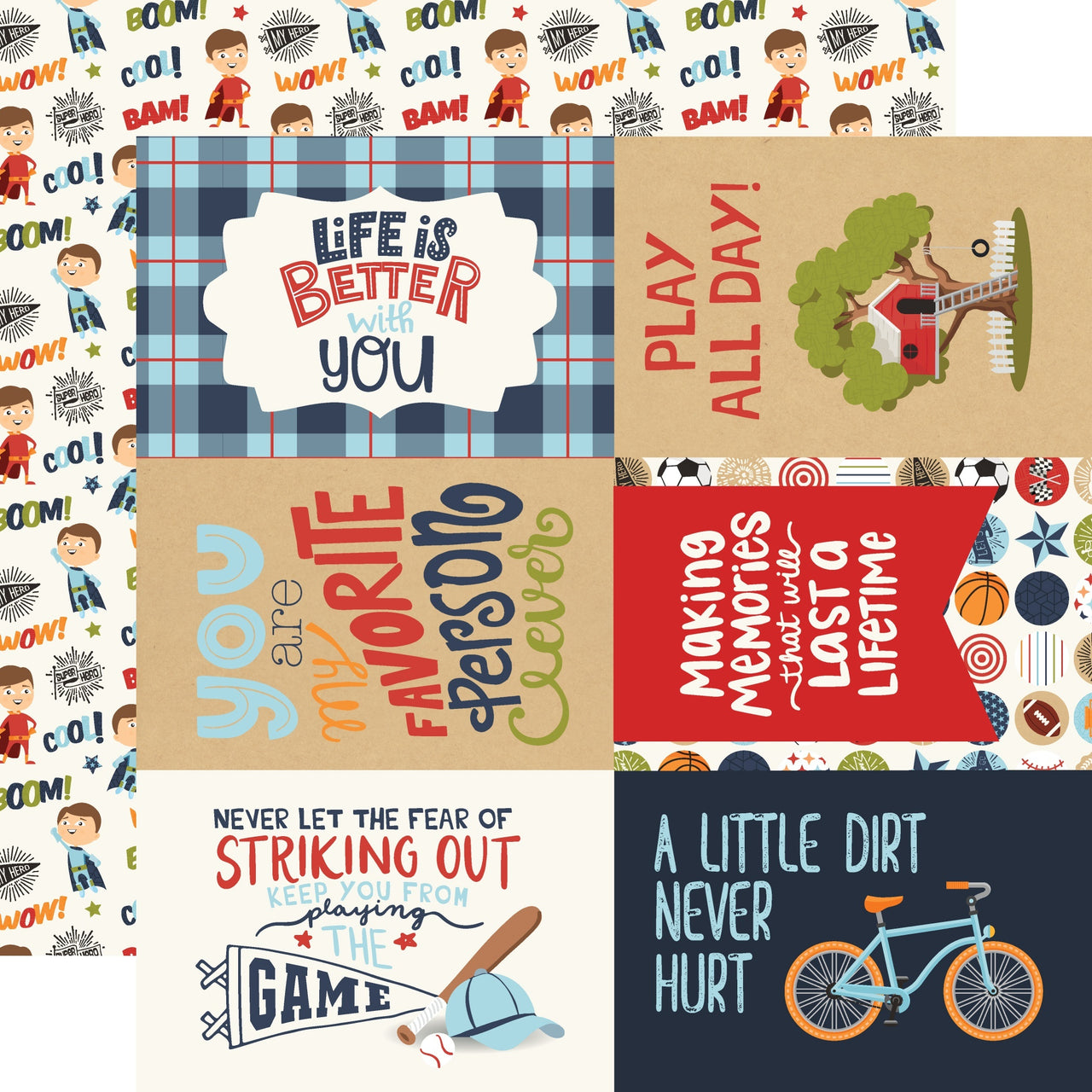 Echo Park Paper All Boy Double-Sided Cardstock 12"X12" 25/Pkg - 4"X6" Journaling Cards