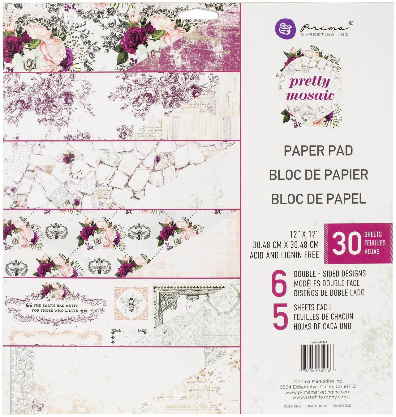Prima Pretty Mosaic Double sided Pad 12" x12" 30/sheets