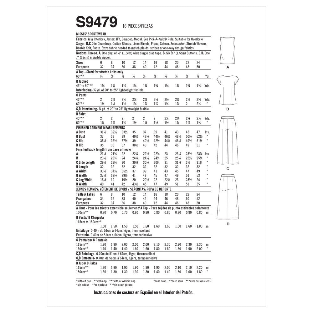 Simplicity Misses' Trousers and Tops S9479 - Sewing Pattern