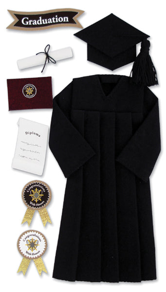 Jolee's Le Grande Dimensional Stickers - Graduation Cap & Gown - Black