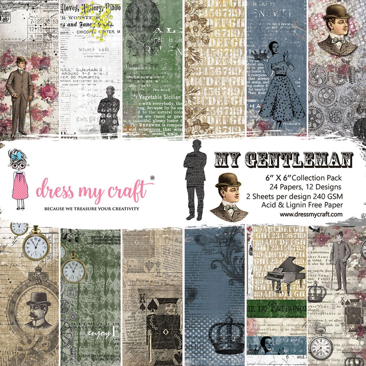 Dress My Crafts Single-Sided Paper Pad 6"X6" 24/Pkg - The Gentleman, 12 Designs/2 Each