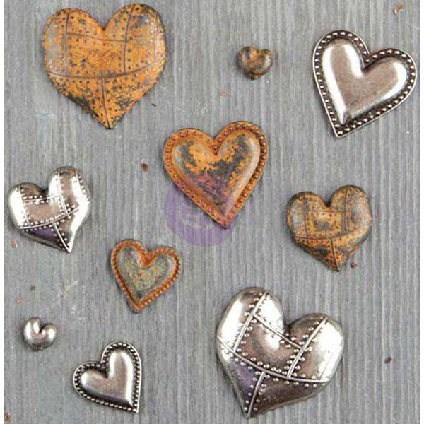 Prima Marketing Finnabair Mechanicals Metal Embellishments - Tin Hearts 10/Pkg