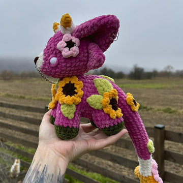 Pink Floral Monster | Crochet Pattern | Pink mysterious creature with flowers and leaves