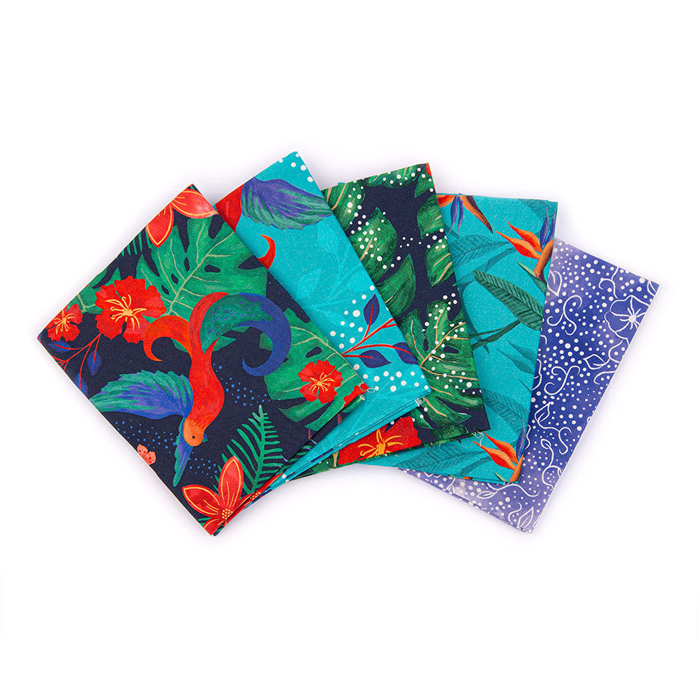 Craft Cotton Company Birds of Paradise Navy Fat Quarter Bundle - Blue