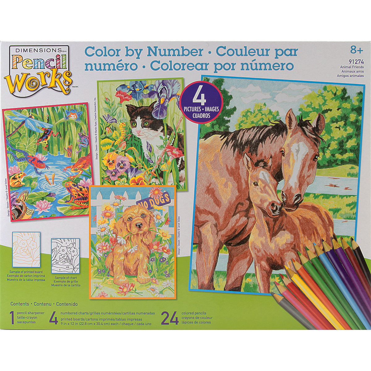 Dimensions Pencil Works Color By Number Kit 9"X12" 4/Pkg - Animal Friends