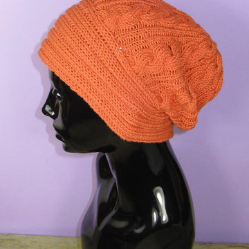 Rib Band Cable Slouch Hat