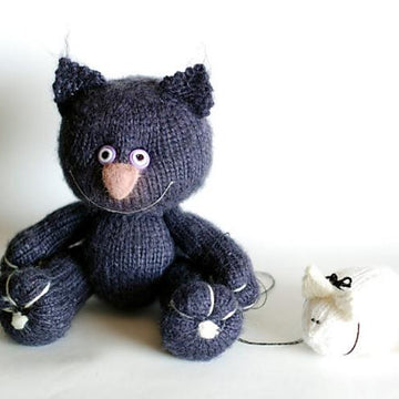 Violet Cat with White Mouse  (knitted round)