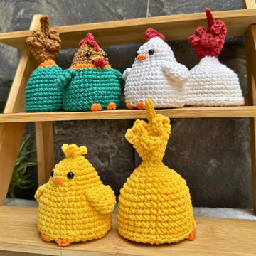 Flip the Bird Crochet Pattern Bundle 3 in 1: Chicken Family Funny Amigurumi PDF