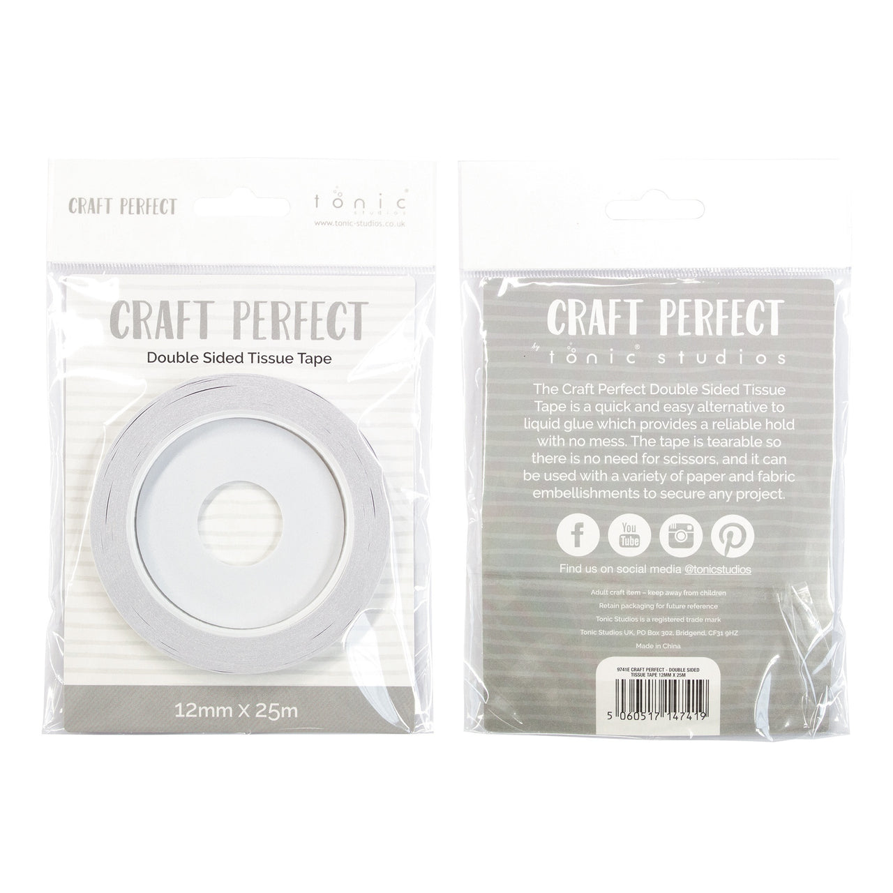 Tonic Studios Craft Perfect Double-Sided Tissue Tape .47"X27.3yds - Clear