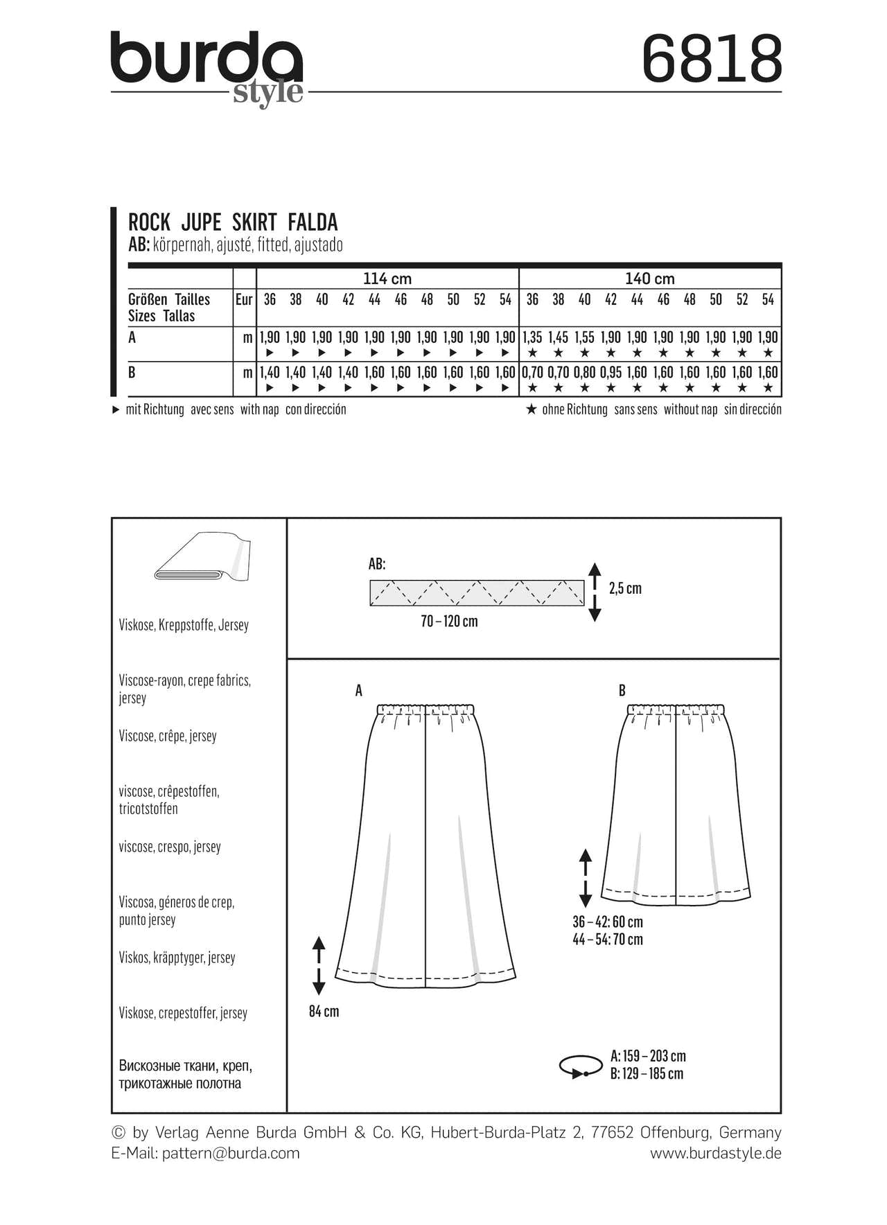 Burda Skirts Sewing Pattern B6818 - Paper Pattern, Size 10-28