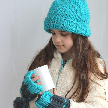 Slouchy Hat and pom Glove Set
