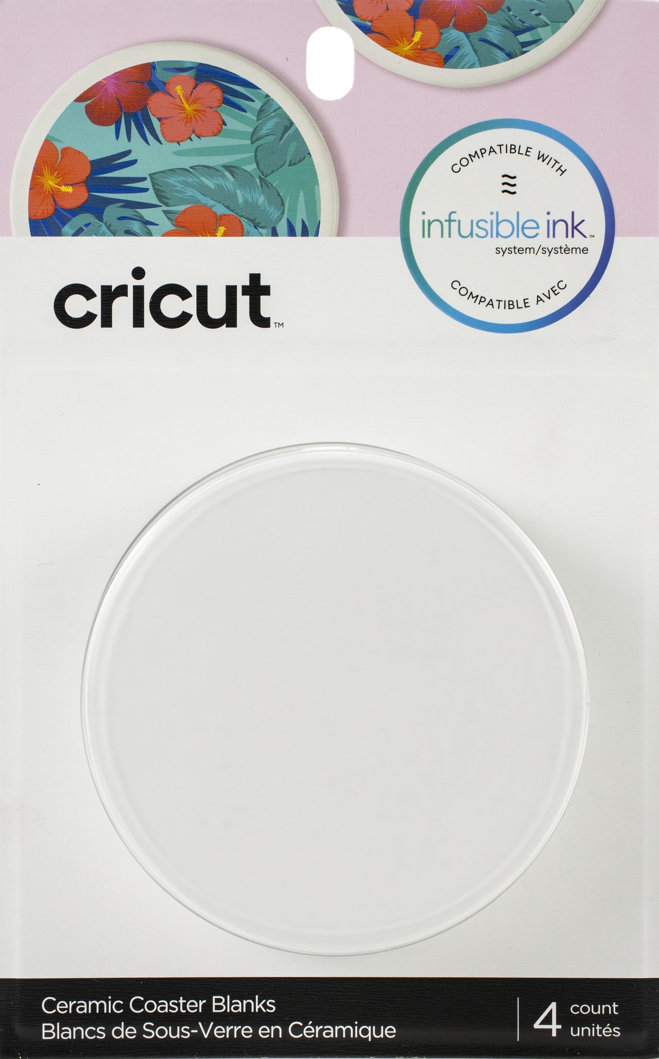Cricut Blank Ceramic Coaster 3.6" Diameter 4/Pkg - Round