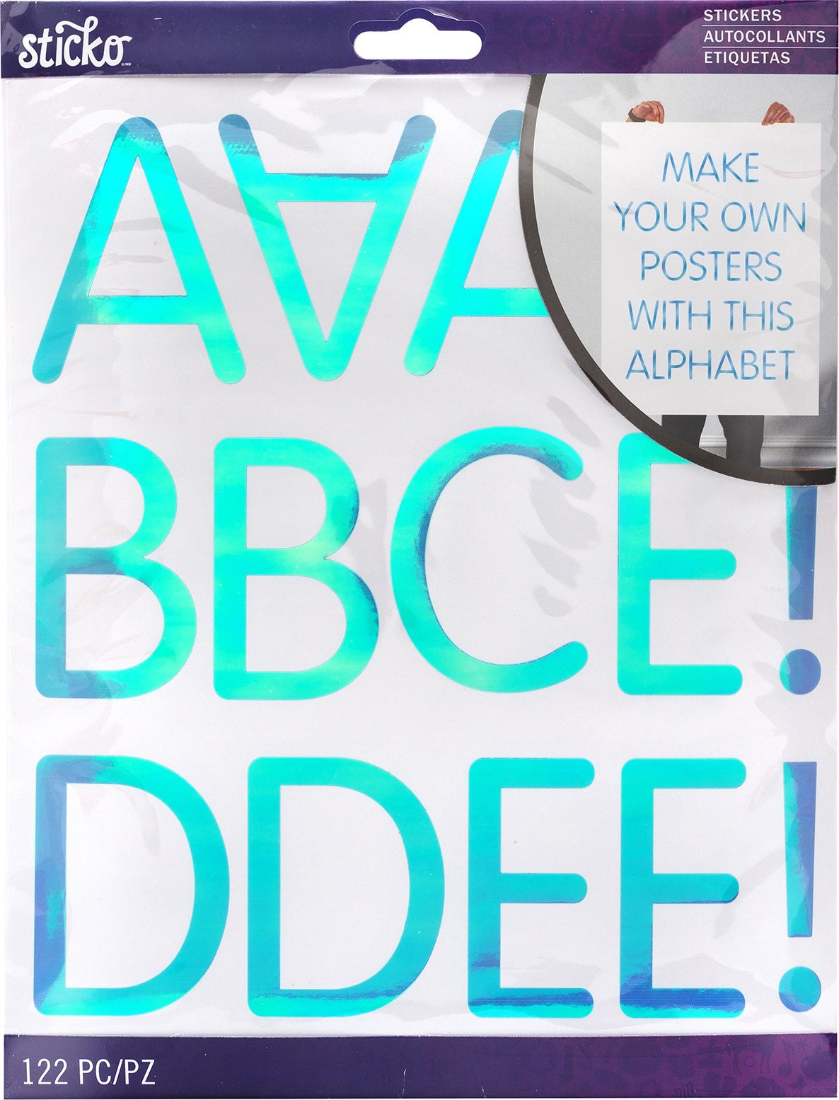 Sticko Iridescent X-Large Alphabet Stickers - Light Blue Rounded Thin