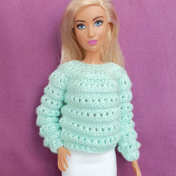 Doll clothes - Mint Openwork Sweater for fashion dolls