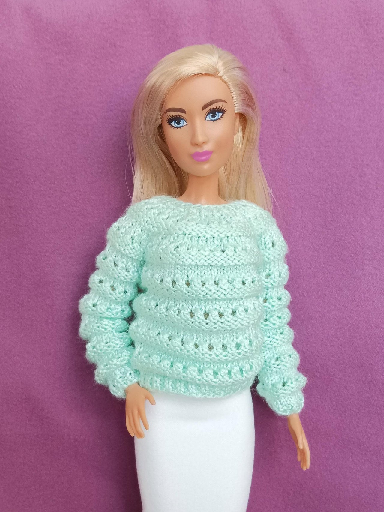 Doll clothes - Mint Openwork Sweater for fashion dolls