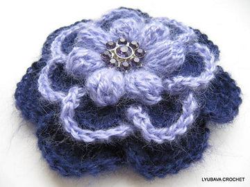 Mohair Brooch Flower 3 Layer 7 Petal 2 Color