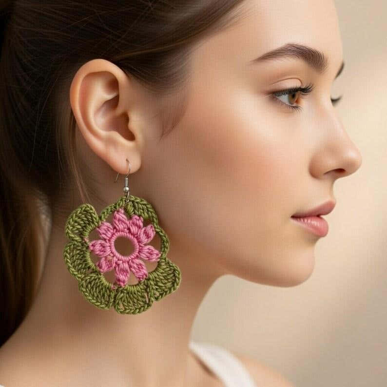 Crochet Flower Earrings Pattern – Floral Jewelry PDF + Video Tutorial