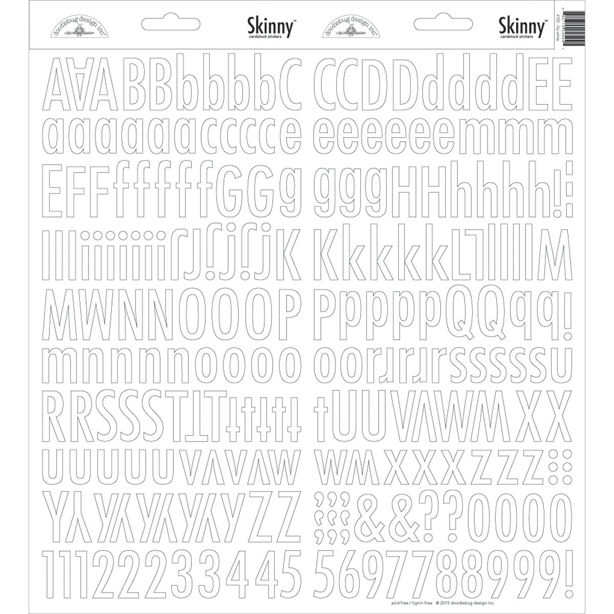 Doodlebug Skinny Cardstock Alpha Stickers 6"x13" 2/Pkg - Lily White