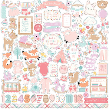 Echo Park Paper Hello Baby Girl Cardstock Stickers 12"X12" - Elements