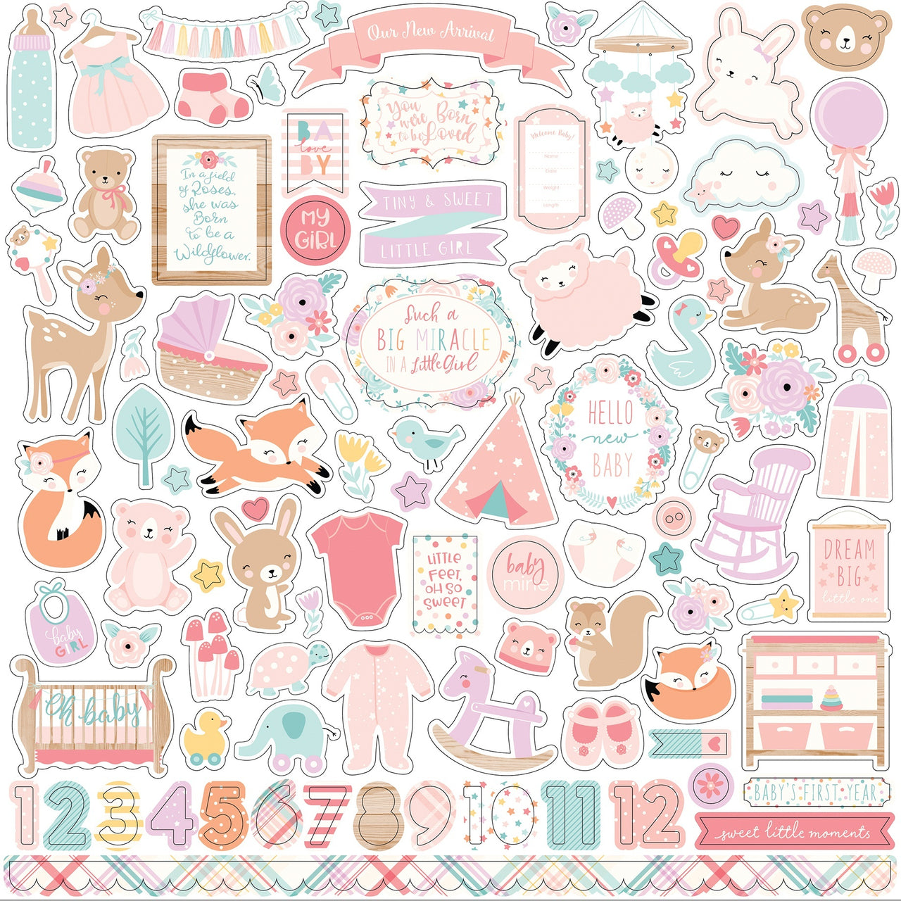 Echo Park Paper Hello Baby Girl Cardstock Stickers 12"X12" - Elements