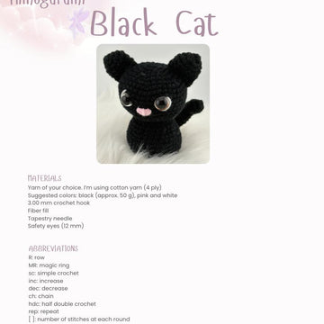 Black Cat Amigurumi – Easy Crochet Pattern (Beginner Friendly) Available in English and Portuguese