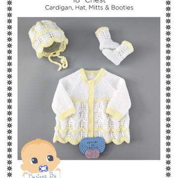 Bella baby Matinee, Bonnet, booties and mitts knitting pattern